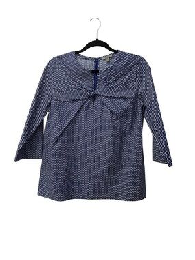 NWOT COS blue & white print twist front 3/4 sleeve cotton blouse 10